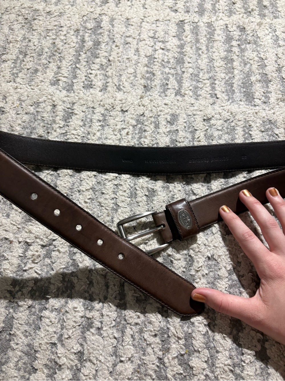 Fossil brown leather silver buckle belt size 35/34